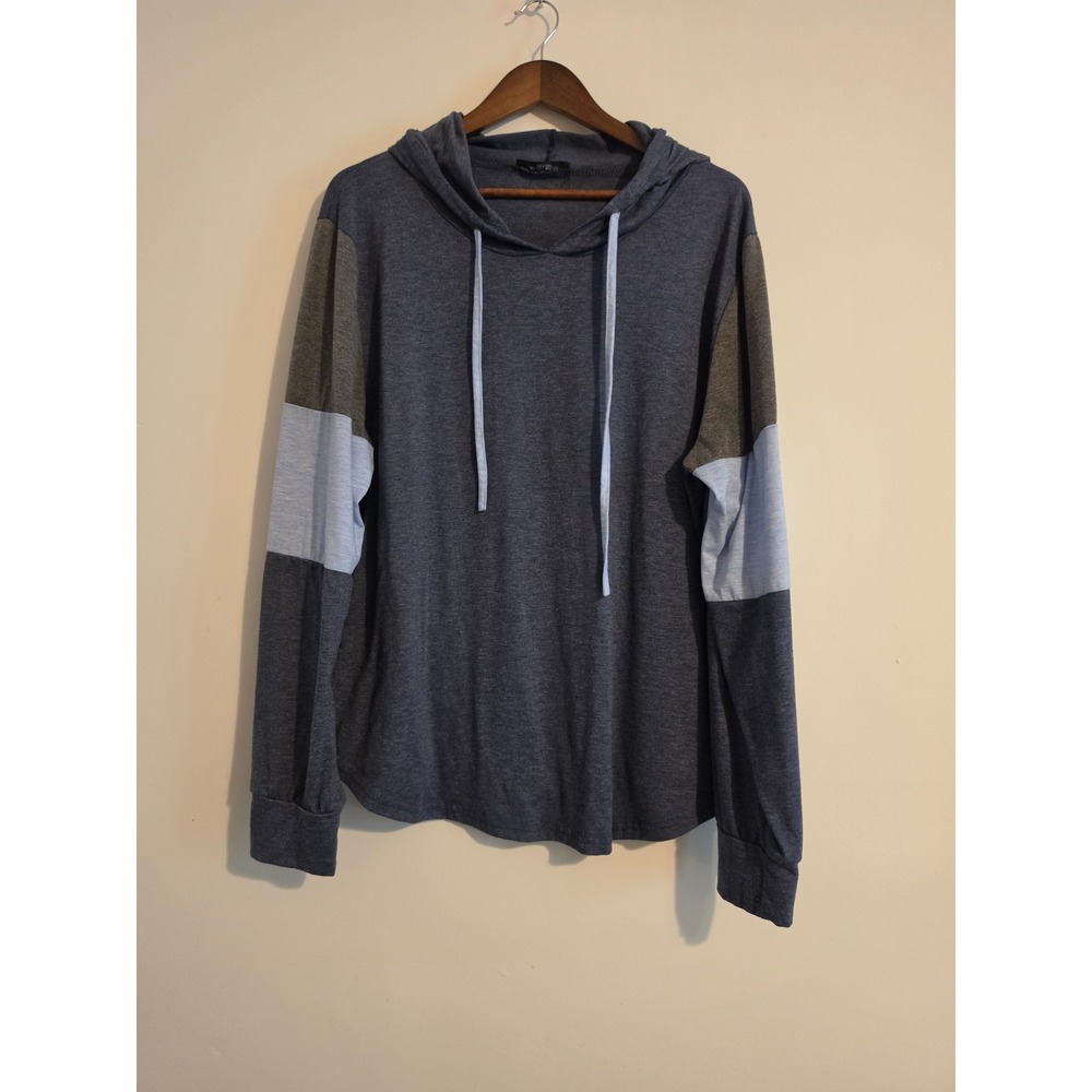 Loveu Dear Hoodie Women 2XL Blue Polyester Colorblock Casual Trendy Minimalist